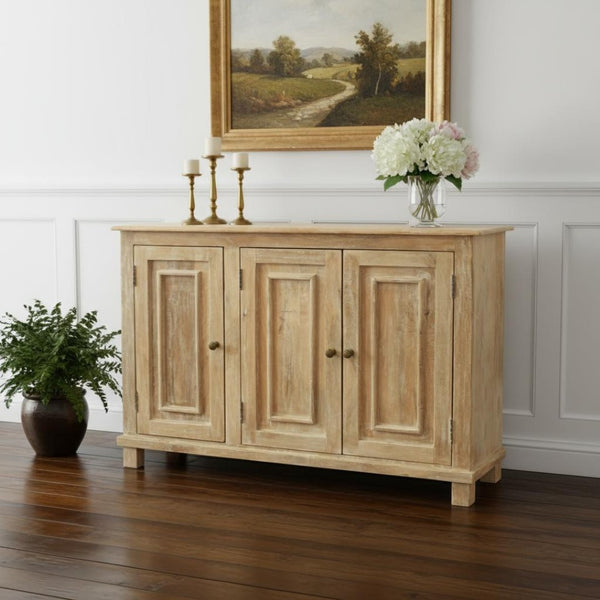 HomeRoots 51" Natural Distressed Solid Wood Sideboard - Stylish Storage for Dining, Living & Entryway Spaces 488675