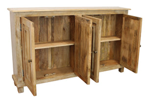 HomeRoots 60" Natural Distressed Solid Wood Sideboard - Stylish Storage with Unique Character & Brass Hardware 488676