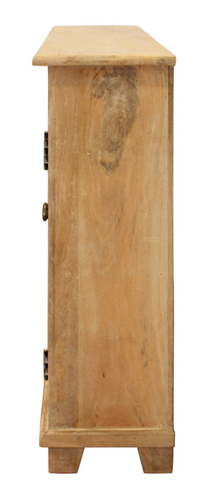 HomeRoots 60" Natural Distressed Solid Wood Sideboard - Stylish Storage with Unique Character & Brass Hardware 488676