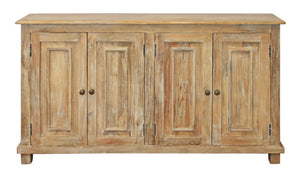 HomeRoots 60" Natural Distressed Solid Wood Sideboard - Stylish Storage with Unique Character & Brass Hardware 488676