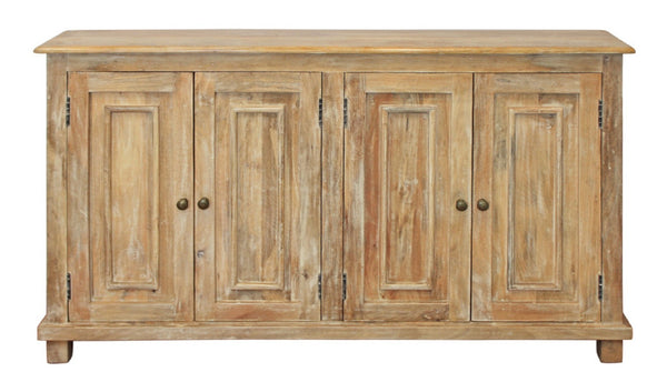 HomeRoots 60" Natural Distressed Solid Wood Sideboard - Stylish Storage with Unique Character & Brass Hardware 488676