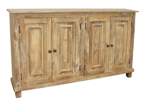 HomeRoots 60" Natural Distressed Solid Wood Sideboard - Stylish Storage with Unique Character & Brass Hardware 488676