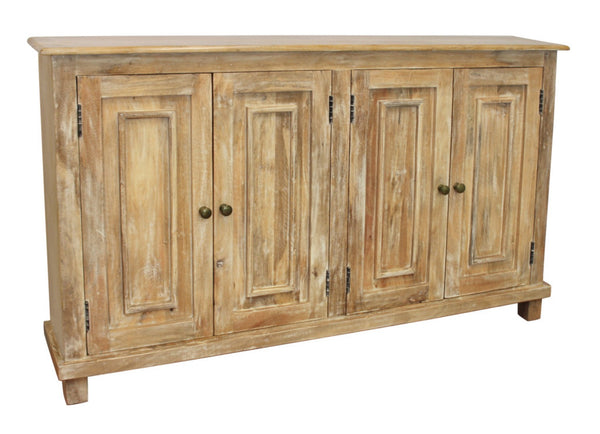 HomeRoots 60" Natural Distressed Solid Wood Sideboard - Stylish Storage with Unique Character & Brass Hardware 488676