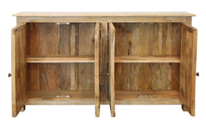 HomeRoots 60" Natural Distressed Solid Wood Sideboard - Stylish Storage with Unique Character & Brass Hardware 488676