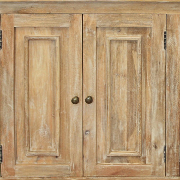 HomeRoots 60" Natural Distressed Solid Wood Sideboard - Stylish Storage with Unique Character & Brass Hardware 488676