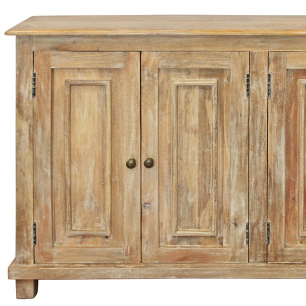HomeRoots 60" Natural Distressed Solid Wood Sideboard - Stylish Storage with Unique Character & Brass Hardware 488676