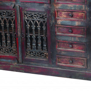 HomeRoots 90" Brown Solid Wood Buffet Table - Nine Drawers, Four Doors, Timeless Storage & Elegant Design 488677