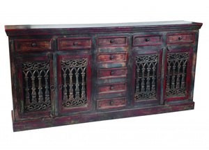 HomeRoots 90" Brown Solid Wood Buffet Table - Nine Drawers, Four Doors, Timeless Storage & Elegant Design 488677