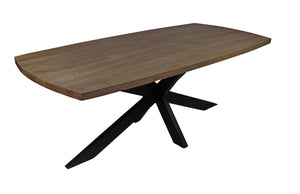 Homeroots 82" Natural And Black Solid Wood And Iron Pedestal Base Dining Table   488678