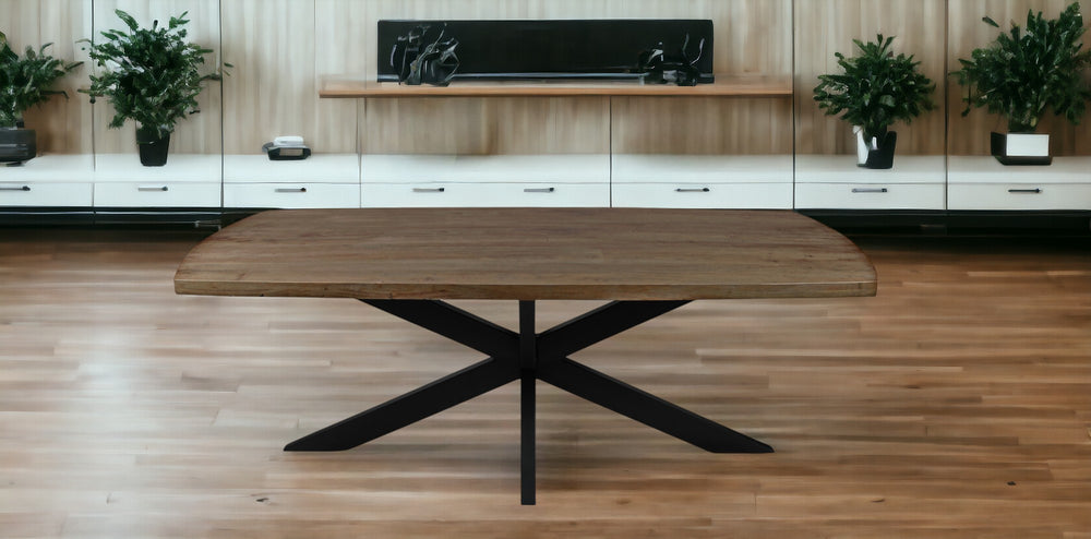 Homeroots 82" Natural And Black Solid Wood And Iron Pedestal Base Dining Table   488678