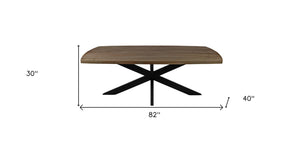 Homeroots 82" Natural And Black Solid Wood And Iron Pedestal Base Dining Table   488678