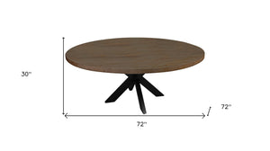 Homeroots 72" Gray Beige And Black Solid Wood And Iron Round Dining Table   488679