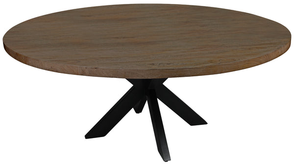 Homeroots 72" Gray Beige And Black Solid Wood And Iron Round Dining Table   488679