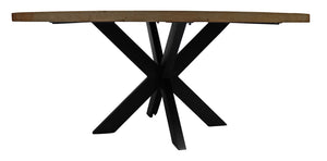 Homeroots 60" Natural And Black Rounded Solid Wood And Iron Pedestal Base Dining Table   488680