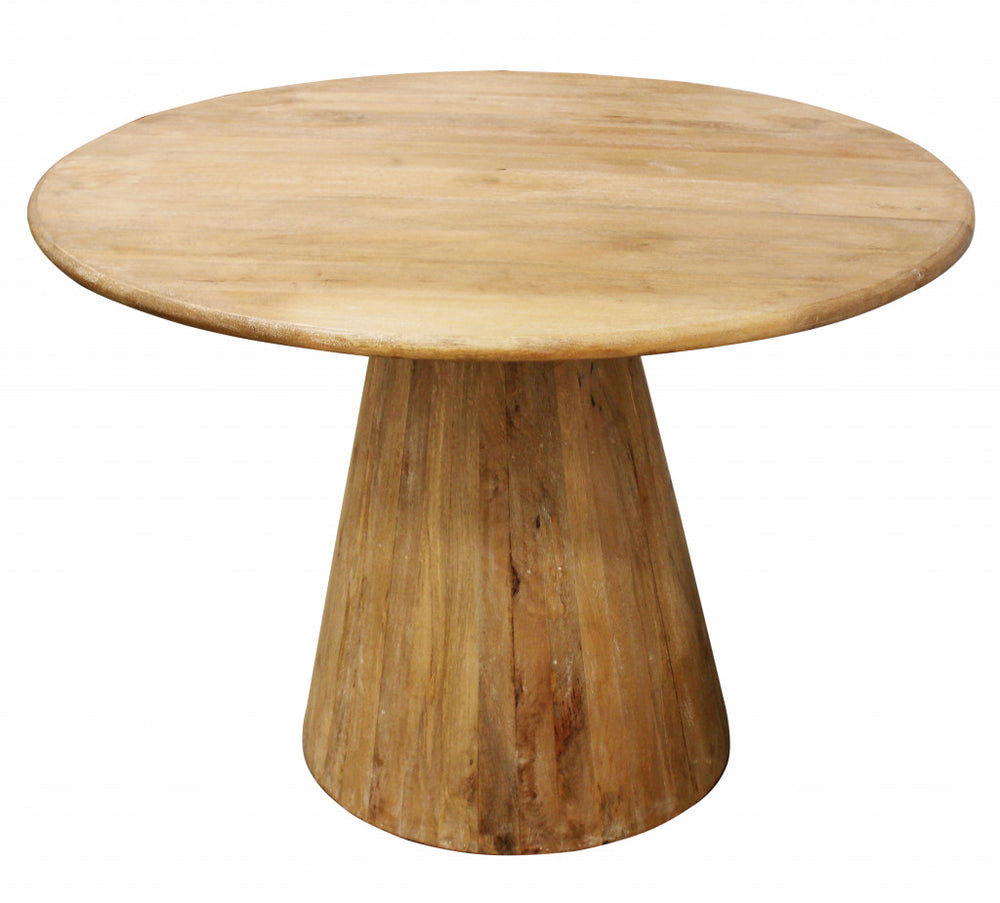 Homeroots 42" Natural Solid Wood Pedestal Base Round Top Dining Table   488681