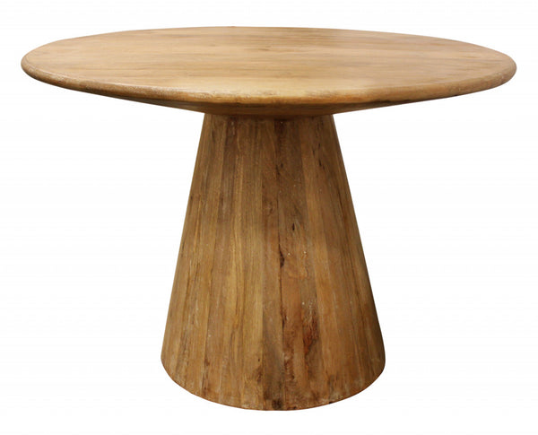 Homeroots 42" Natural Solid Wood Pedestal Base Round Top Dining Table   488681