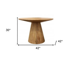 Homeroots 42" Natural Solid Wood Pedestal Base Round Top Dining Table   488681