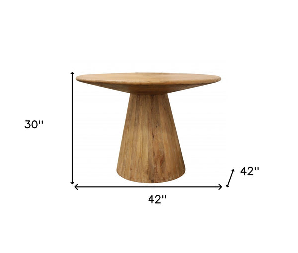 Homeroots 42" Natural Solid Wood Pedestal Base Round Top Dining Table   488681
