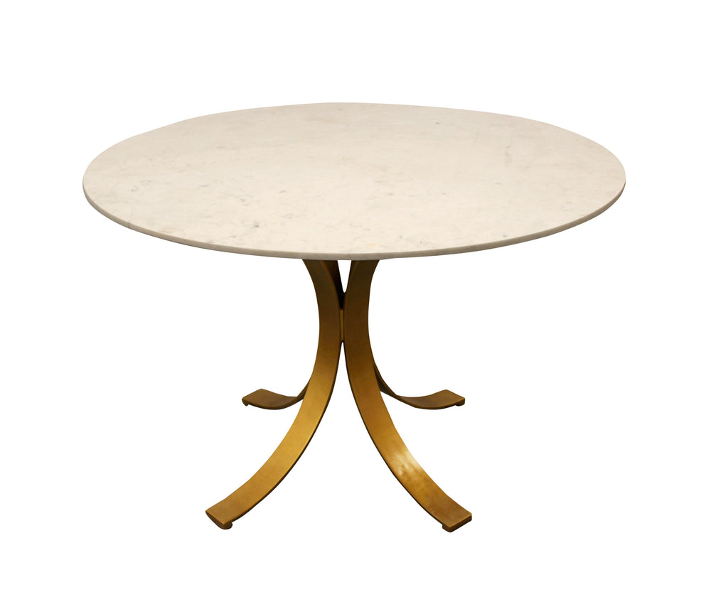 Homeroots 48" Ivory And Brass Rounded Marble And Iron Pedestal Base Dining Table   488682