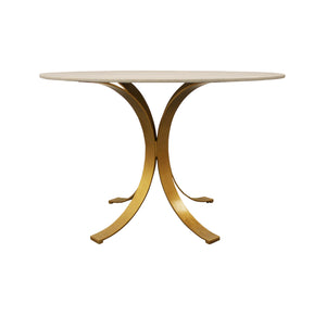 Homeroots 48" Ivory And Brass Rounded Marble And Iron Pedestal Base Dining Table   488682