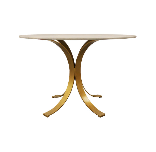Homeroots 48" Ivory And Brass Rounded Marble And Iron Pedestal Base Dining Table   488682