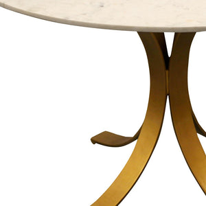 Homeroots 48" Ivory And Brass Rounded Marble And Iron Pedestal Base Dining Table   488682