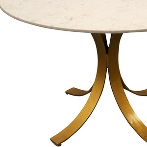 Homeroots 48" Ivory And Brass Rounded Marble And Iron Pedestal Base Dining Table   488682
