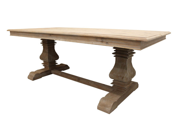 HomeRoots 84" Gray Solid Wood Dining Table - Rustic Charm, Hand-Carved Trestle Base, Seats 8 – Durable & Stylish 488683