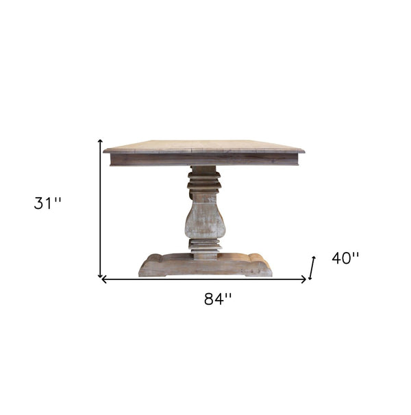 HomeRoots 84" Gray Solid Wood Dining Table - Rustic Charm, Hand-Carved Trestle Base, Seats 8 – Durable & Stylish 488683