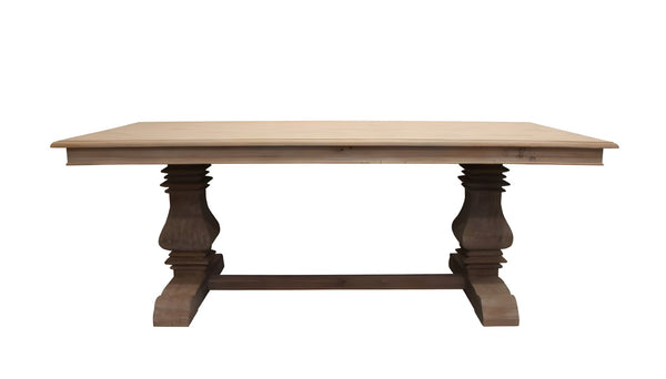 HomeRoots 84" Gray Solid Wood Dining Table - Rustic Charm, Hand-Carved Trestle Base, Seats 8 – Durable & Stylish 488683