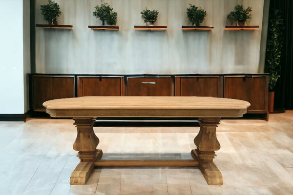 Homeroots 84" Natural Solid Wood Trestle Base Dining Table   488684