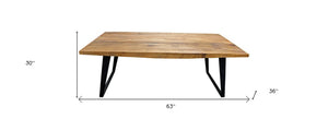 HomeRoots 63" Two-Tone Solid Wood Dining Table with Black Iron Sled Base - Rustic Charm for Six! 488685