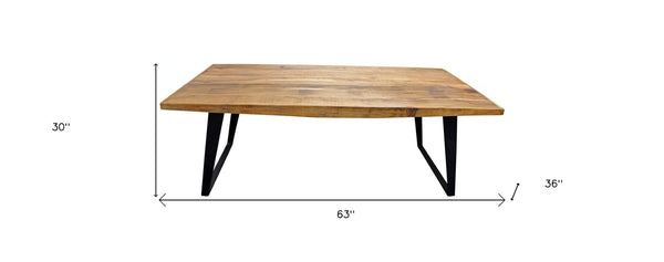 HomeRoots 63" Two-Tone Solid Wood Dining Table with Black Iron Sled Base - Rustic Charm for Six! 488685