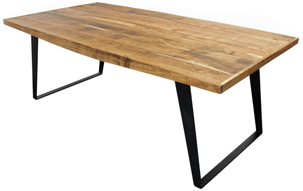 HomeRoots 63" Two-Tone Solid Wood Dining Table with Black Iron Sled Base - Rustic Charm for Six! 488685