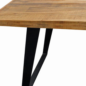 HomeRoots 63" Two-Tone Solid Wood Dining Table with Black Iron Sled Base - Rustic Charm for Six! 488685