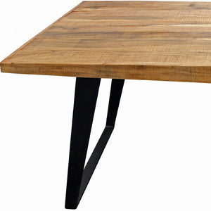 HomeRoots 63" Two-Tone Solid Wood Dining Table with Black Iron Sled Base - Rustic Charm for Six! 488685