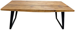 HomeRoots 63" Two-Tone Solid Wood Dining Table with Black Iron Sled Base - Rustic Charm for Six! 488685