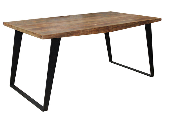 Homeroots 84" Natural And Black Solid Wood And Iron Sled Base Dining Table   488686