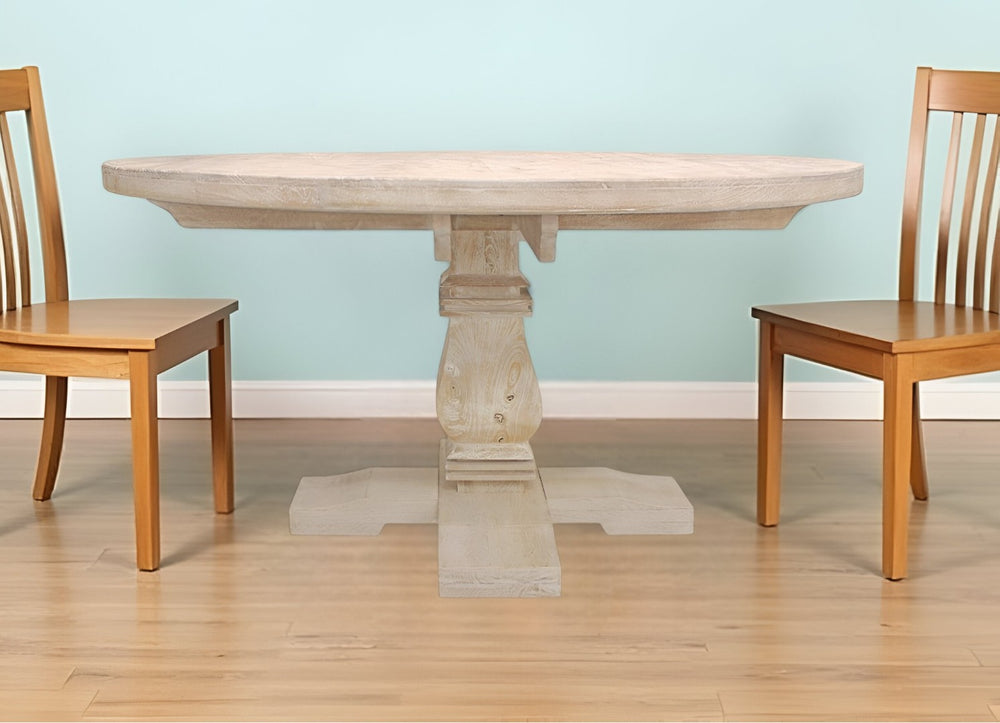 HomeRoots 58" Rustic Solid Wood Pedestal Dining Table - Charming Round Design for Family Gatherings & Comfort 488688
