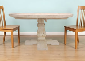 HomeRoots 58" Rustic Solid Wood Pedestal Dining Table - Charming Round Design for Family Gatherings & Comfort 488688