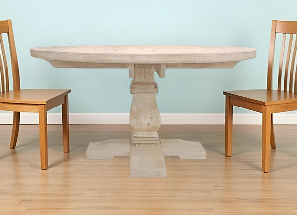 HomeRoots 58" Rustic Solid Wood Pedestal Dining Table - Charming Round Design for Family Gatherings & Comfort 488688