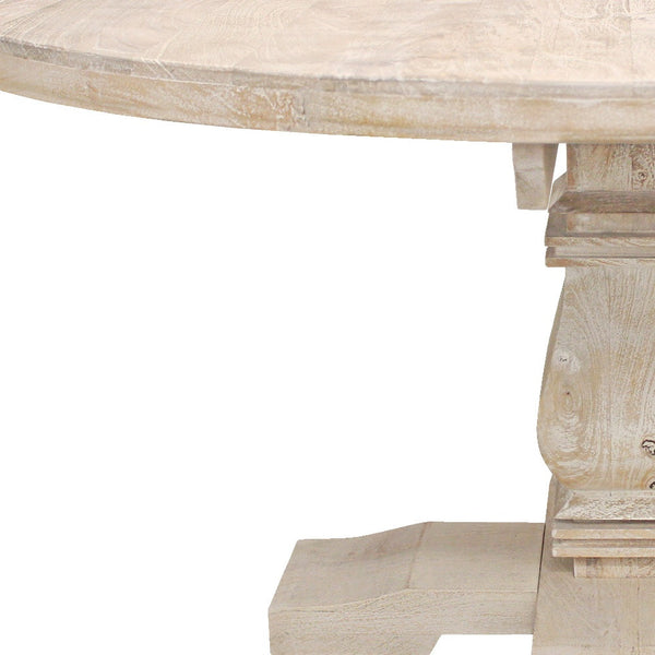 Homeroots 58" Natural Rounded Solid Wood Pedestal Base Dining Table   488688