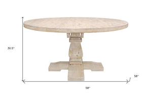 Homeroots 58" Natural Rounded Solid Wood Pedestal Base Dining Table   488688