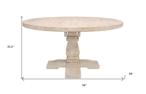 Homeroots 58" Natural Rounded Solid Wood Pedestal Base Dining Table   488688