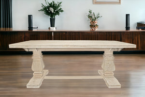 HomeRoots 81" Solid Wood Trestle Dining Table - Rustic Antiqued Charm for Stylish Gatherings & Everyday Use 488689