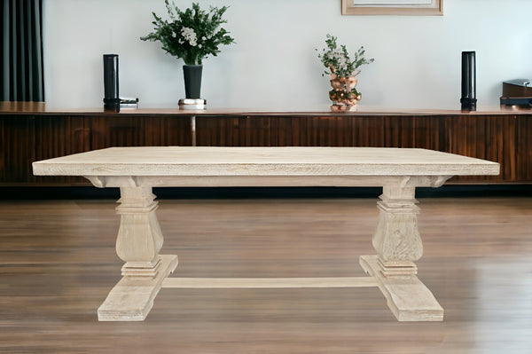 HomeRoots 81" Solid Wood Trestle Dining Table - Rustic Antiqued Charm for Stylish Gatherings & Everyday Use 488689