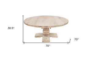 Homeroots 70" Brown Rounded Solid Wood Pedestal Base Dining Table   488691
