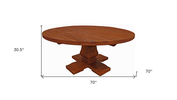 Homeroots 70" Brown Rounded Solid Wood Dining Table   488692