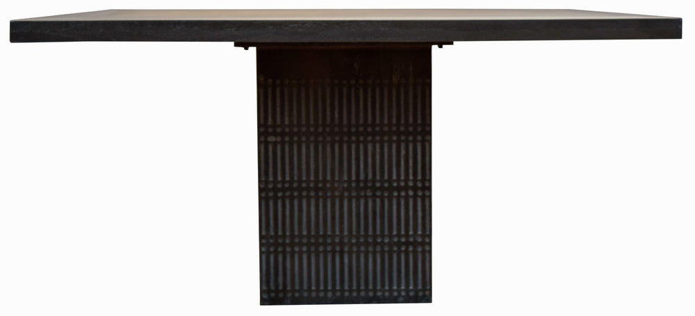 HomeRoots 60" Antique Brown Square Solid Wood Dining Table - Hand-Carved Pedestal, Rustic Charm for 6 Guests 488693