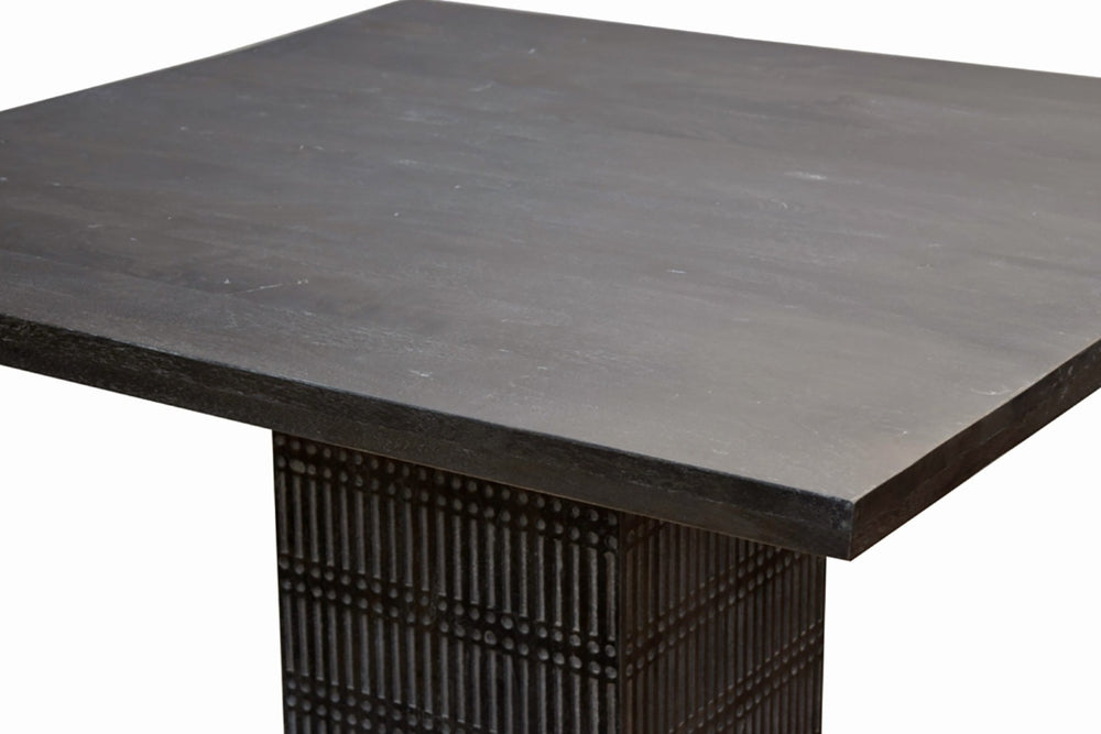 HomeRoots 42" Brown Solid Wood Dining Table - Handcrafted Rustic Charm with Carved Base for Cozy Gatherings 488694